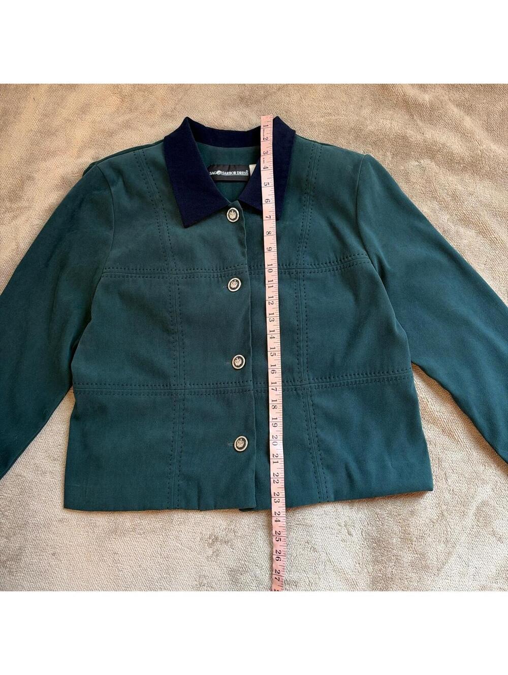 90s Sag Harbor Forest Green Button Up Jacket Contrast Collar Size 12 - Picture 7 of 8